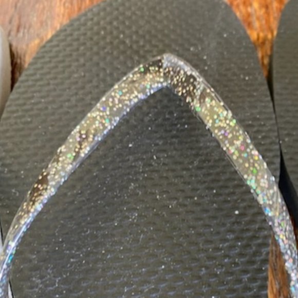 New* 2 pr OLD NAVY M (7-8) BLACK & GRAY GLITTER Plastic Rubber FLIP FLOP Sandals - Picture 5 of 6
